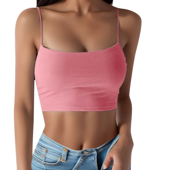 Fshinging Womens Tank Top Solid Sleeveless Cropped Camisole Summer Undershirt Pink M