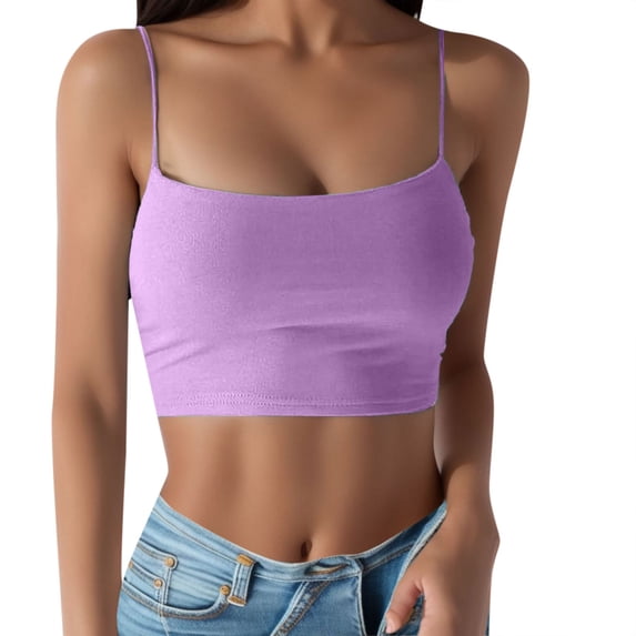 Fshinging Womens Tank Top Solid Sleeveless Cropped Camisole Summer Undershirt Purple L