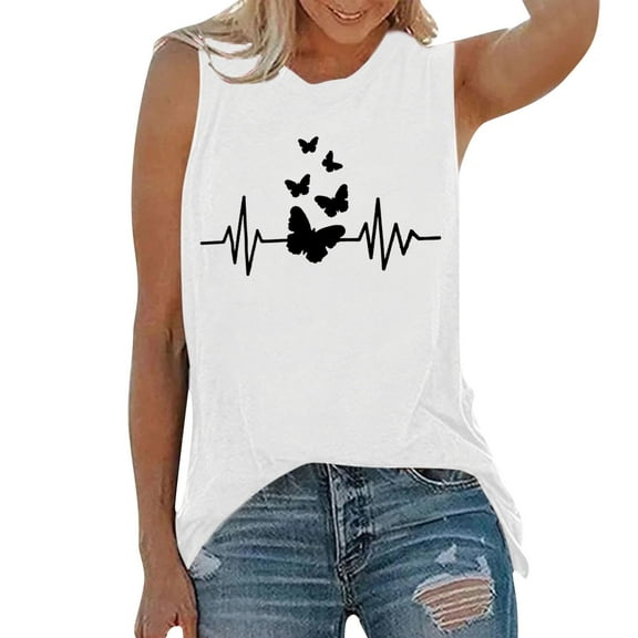 Fshinging Womens Tank Tops Butterfly Print Casual Sleeveless T Shirts Summer Vest Lady Clothes
