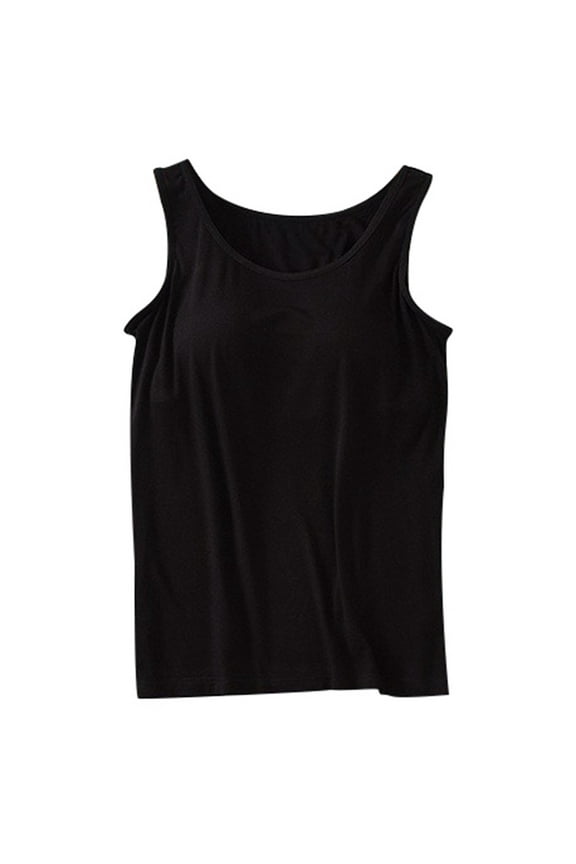 Women Built-in Bra Tank Tops Solid Sleeveless Basic Cami Shirts Sport Yoga Vest Undershirts