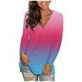 thumbnail image 1 of Fshinging Womens Tops Gradient Casual Long Sleeve V Neck Lady Office Commute T-Shirts, 1 of 7
