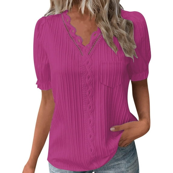 Fshinging Womens Tops T Shirts Plus Size Solid Color Lantern Long Sleeve Ruffle Hem V Neck Plus Size Clothes 2025