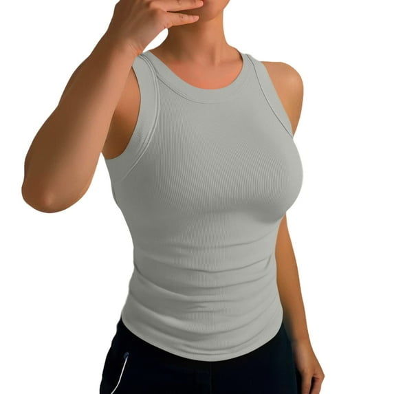 Fshinging Womens Tops T Shirts Solid Color Sleeveless Backless Sport Casual Slim Women Clothes