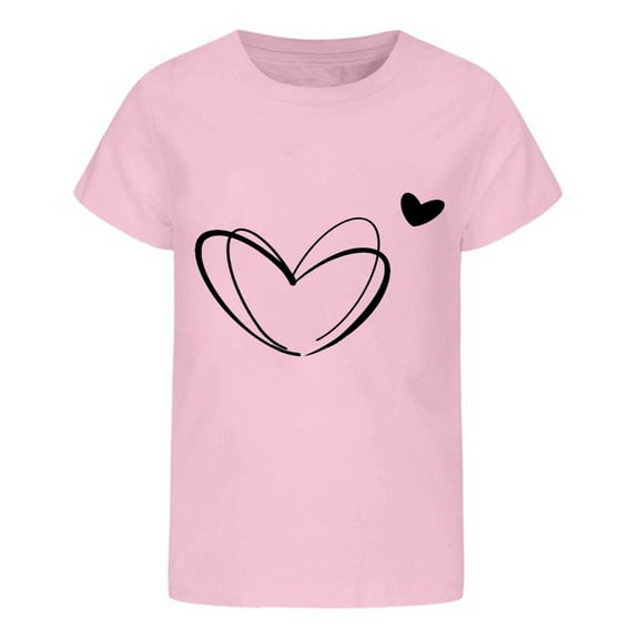 Fshinging y2k Tops For Toddler Girls Summer T Shirts Boys And Large Size Short Sleeved Double Heart Print Shirt Kids Tshirts Clothes