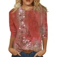 thumbnail image 1 of Comfortable T Shirts For Women Summer Tops Round Neck Three Quarter Sleeve Comfortable Floral Print Blouse, 1 of 4