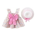 thumbnail image 1 of KDFJPTH Toddler Baby Girls Summer Floral Dress Sleeveless A-Line Princess Dance Dresses Back Bow Swing Sundress With Straw Hats, 1 of 3