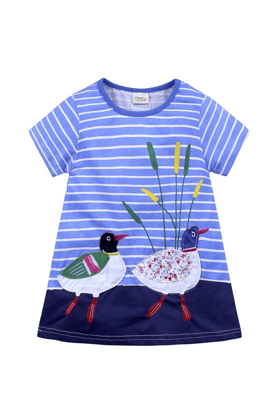 Toddler Baby Kids Girls Cotton Short Sleeve Casual Dress Cartoon Appliques Striped Princess Dresses 5t Rainbow Dress