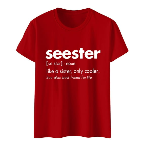 Women Casual Top Blouse Letter Printed Shirts Round Neck Short Sleeve Loose Tee Tops Tunic Soft Warm Blouse