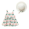 thumbnail image 1 of KDFJPTH Girls Toddler Summer Casual Sleeveless Flower Prints Dress Straw Hat Set Dance Party Dresses Holiday Beach Clothes, 1 of 5