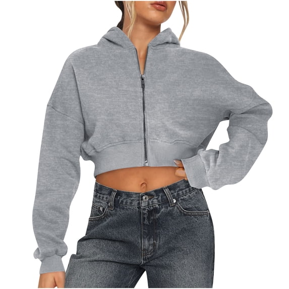 Fshion Plus Size Hoodie for Womens Zip Up Drawstring Colorful Solid Hooded Long Sleeve Sweatshirt
