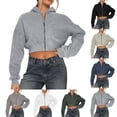 thumbnail image 1 of Fshion Plus Size Hoodie for Womens Zip Up Drawstring Colorful Solid Hooded Long Sleeve Sweatshirt, 1 of 8