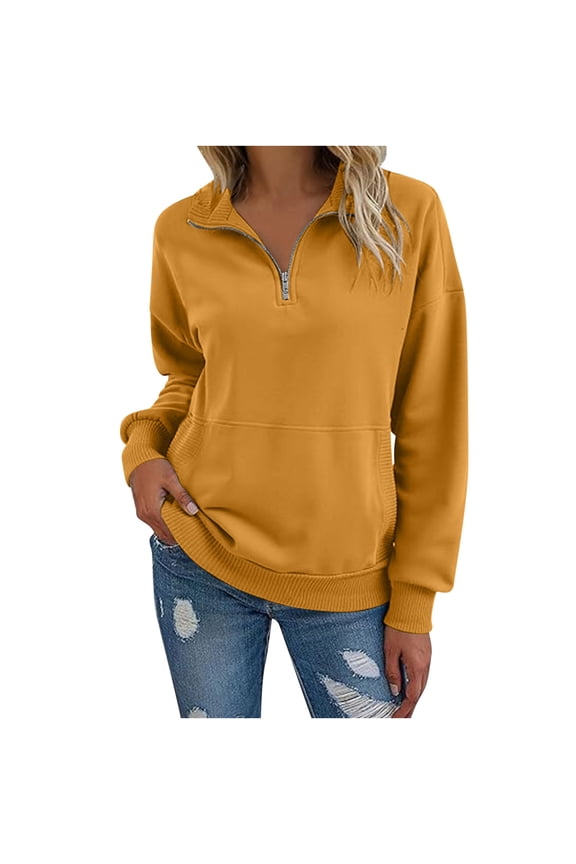Fshion Plus Size Sweatshirts for Womens Zip Up Solid Color Fall Sweatshirt Casual Long Sleeve Half Zip Pullover Lightweight Sweatshirts Tops