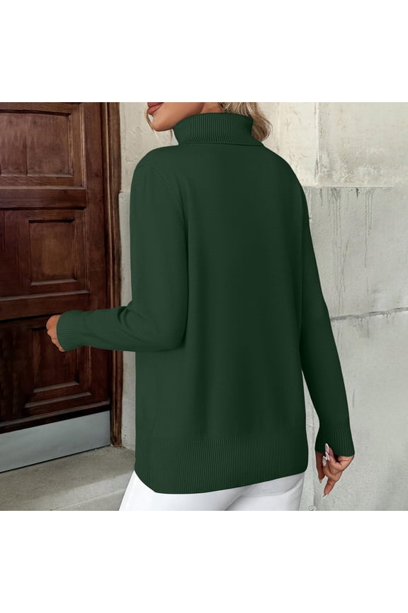 2026 New Turtleneck Sweaters for Women Long Sleeve Knitted Slim Pullover Soft Comfortable Casual Tops Fall Winter Dark Green 3XL