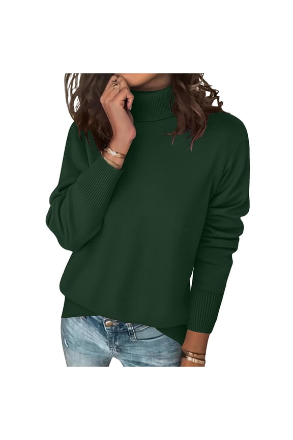 2026 New Women's Turtleneck Sweater Long Sleeve Knitted Pullover Slim Fitted Soft Fall Winter Everyday Top Dark Green M