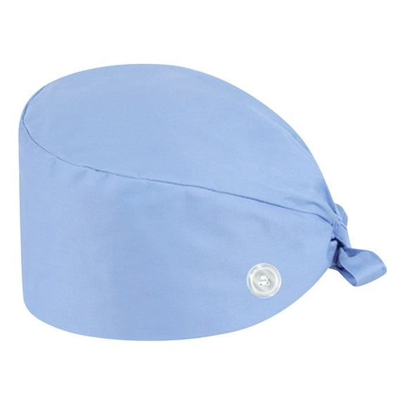Huankd Bouffant Caps with Buttons and Sweatband Adjustable Gourd-Shaped Tie Back Hats for Women Men Blue