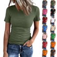 thumbnail image 1 of Fshiont Dressy Knit Womens Short Sleeve Stretch Crewneck Ribbed T-Shirt Fitted Casual Basic Tops Army Green M, 1 of 6