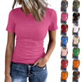 thumbnail image 1 of Fshiont Dressy Knit Womens Short Sleeve Stretch Crewneck Ribbed T-Shirt Fitted Casual Basic Tops Hot Pink M, 1 of 6