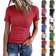 thumbnail image 1 of Fshiont Dressy Knit Womens Short Sleeve Stretch Crewneck Ribbed T-Shirt Fitted Casual Basic Tops Red 2XL, 1 of 6