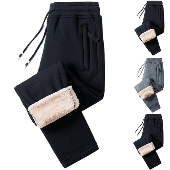 Fshiont Heavyweight Fleece Pants Men Sherpa Lined Thermal Sweatpants Winter Cold Weather Joggers Elastic Waist Dark Gray M
