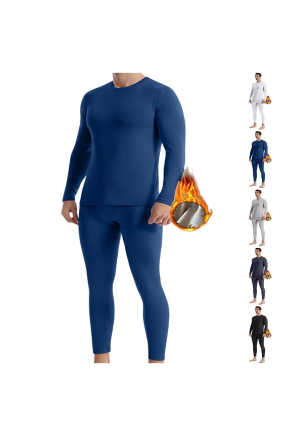 Men Thermal Underwear Set Long Johns Pants Long Sleeve Soft Underwear Kit Top Bottom Winter Sports Suits Navy M