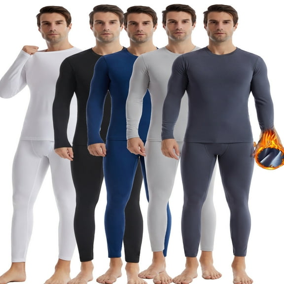 Fshiont Men's Thermal Underwear Long Johns Set - Fleece Lined Base Layer for Cold Weather Skiing Hunting Hiking Light Gray 2XL