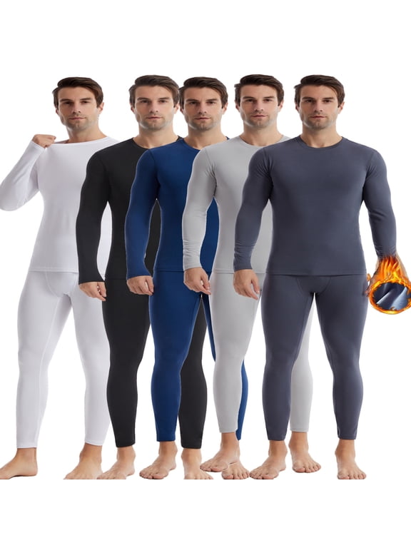 Men's Thermal Underwear Long Johns Set - Fleece Lined Base Layer for Cold Weather Skiing Hunting Hiking White L