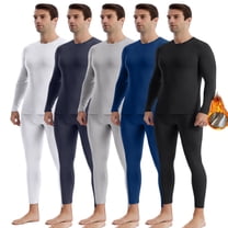Fshiont Men's Thermal Underwear Set Fleece Lined Long Johns Thermal Underwear Base Layer Set for Men Cold Winter Navy 2XL