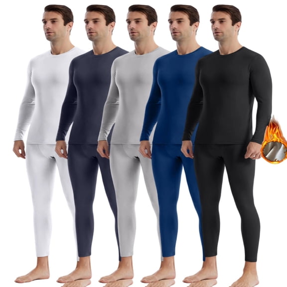 Fshiont Men's Thermal Underwear Set Fleece Lined Long Johns Thermal Underwear Base Layer Set for Men Cold Winter Navy 2XL