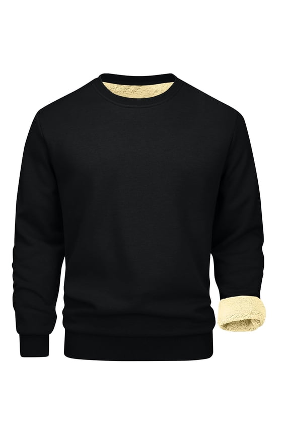 Mens Crewneck Thermal Shirts Sherpa Lined Sweatshirts Winter Warm Soft Fleece Long Sleeve Thick Pullover Tops Black XL