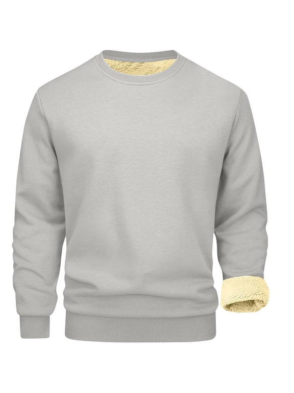 Mens Crewneck Thermal Shirts Sherpa Lined Sweatshirts Winter Warm Soft Fleece Long Sleeve Thick Pullover Tops Light Gray L