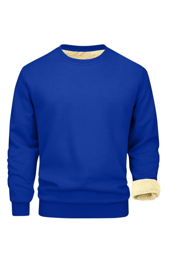 Mens Crewneck Thermal Shirts Sherpa Lined Sweatshirts Winter Warm Soft Fleece Long Sleeve Thick Pullover Tops Royal Blue XL
