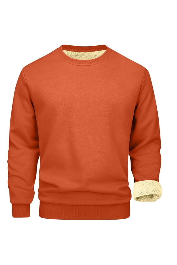 Mens Crewneck Thermal Shirts Sherpa Lined Sweatshirts Winter Warm Soft Fleece Long Sleeve Thick Pullover Tops Saffron M