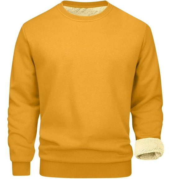 Fshiont Mens Crewneck Thermal Shirts Sherpa Lined Sweatshirts Winter Warm Soft Fleece Long Sleeve Thick Pullover Tops Yellow L
