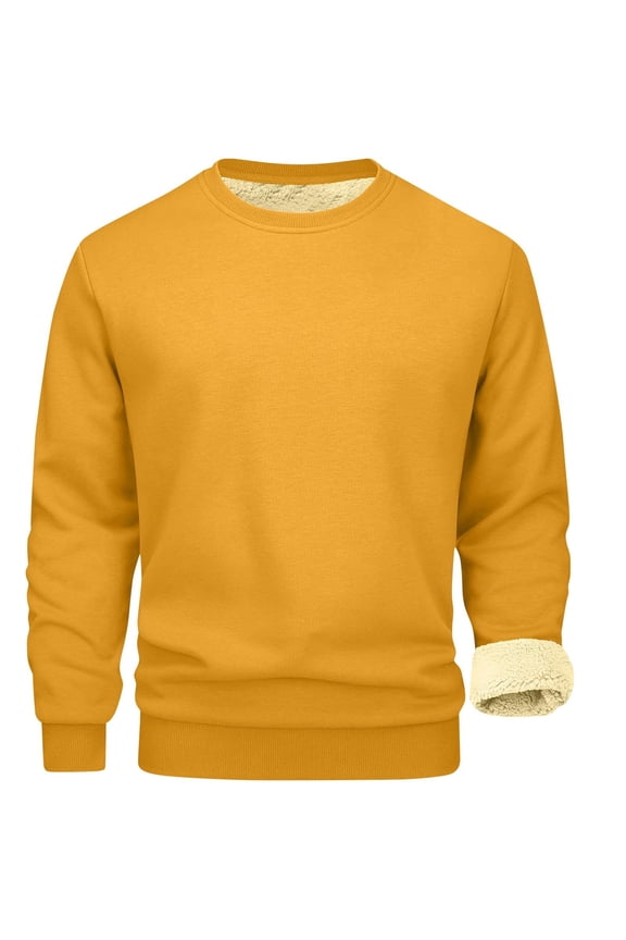 Mens Crewneck Thermal Shirts Sherpa Lined Sweatshirts Winter Warm Soft Fleece Long Sleeve Thick Pullover Tops Yellow M