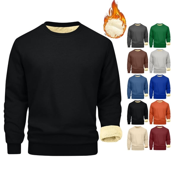 Fshiont Mens Sherpa Fleece Lined Sweatshirt Crewneck Basic Thermal Pullover Tops Winter Thick Heavyweight Warm Sweater Shirts Black S