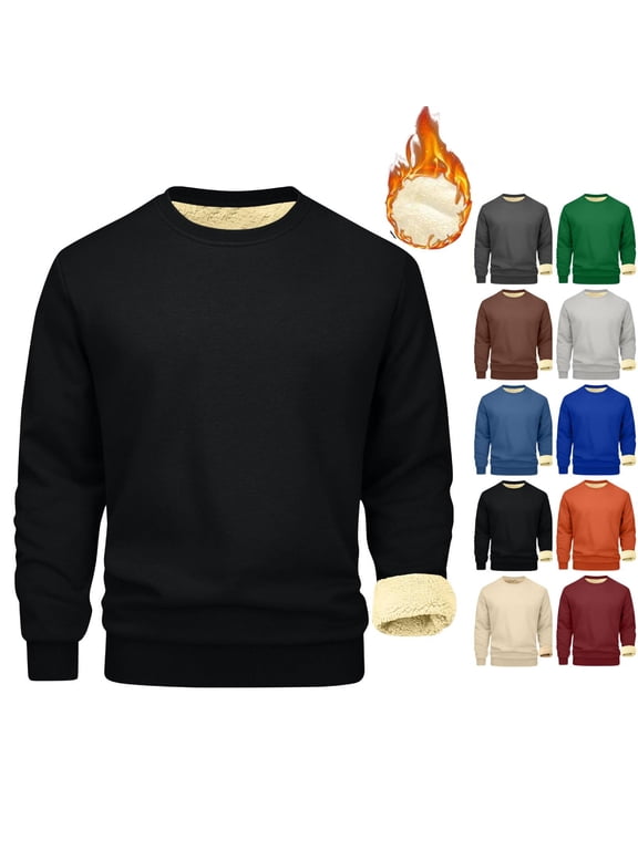 Mens Sherpa Fleece Lined Sweatshirt Crewneck Basic Thermal Pullover Tops Winter Thick Heavyweight Warm Sweater Shirts Black XL