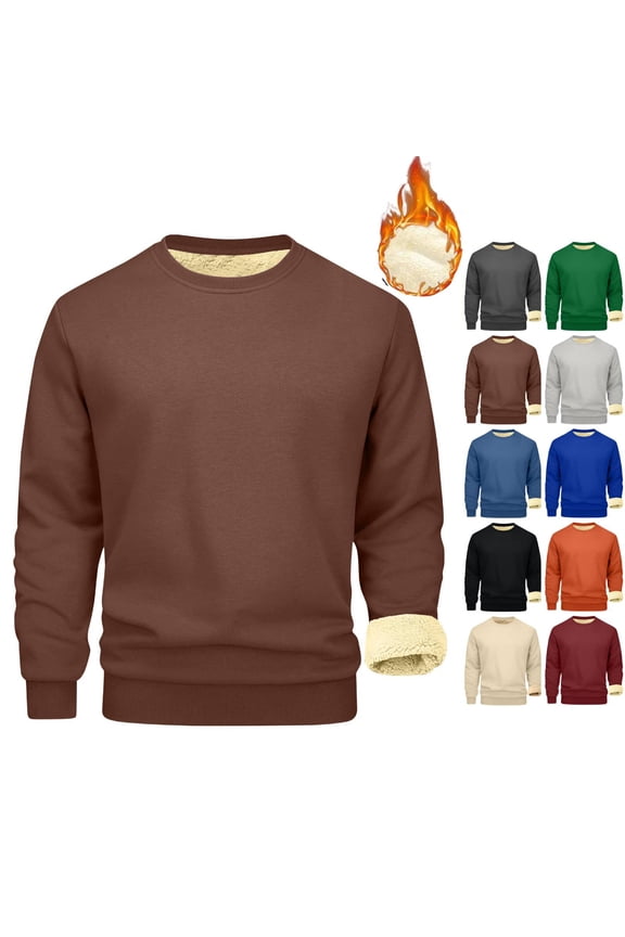 Mens Sherpa Fleece Lined Sweatshirt Crewneck Basic Thermal Pullover Tops Winter Thick Heavyweight Warm Sweater Shirts Coffee S