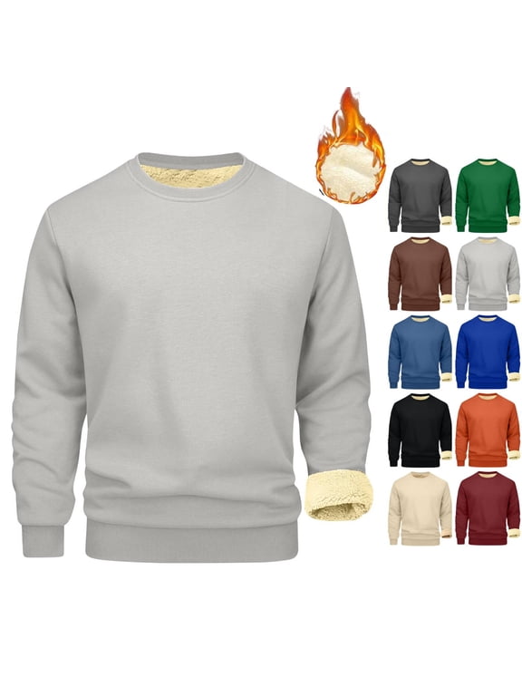 Mens Sherpa Fleece Lined Sweatshirt Crewneck Basic Thermal Pullover Tops Winter Thick Heavyweight Warm Sweater Shirts Light Gray XL