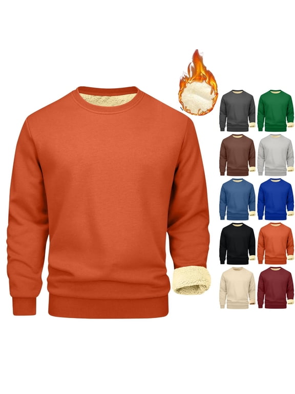 Mens Sherpa Fleece Lined Sweatshirt Crewneck Basic Thermal Pullover Tops Winter Thick Heavyweight Warm Sweater Shirts Saffron L