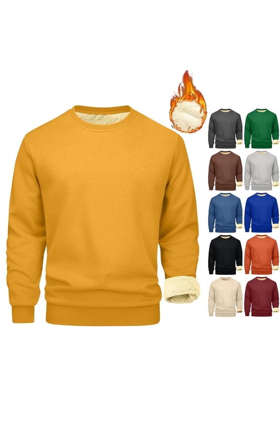 Mens Sherpa Fleece Lined Sweatshirt Crewneck Basic Thermal Pullover Tops Winter Thick Heavyweight Warm Sweater Shirts Yellow M