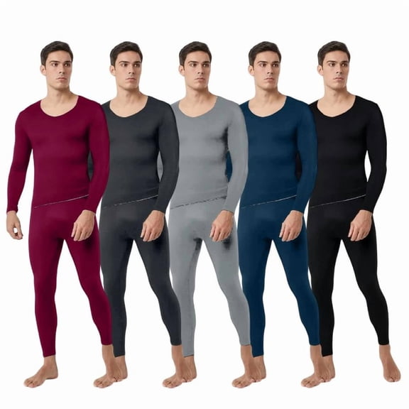 Fshiont Mens Thermal Underwear Set Fleece Lined Long Johns Base Layer Winter Clothes Top Bottom Elasticity Black L