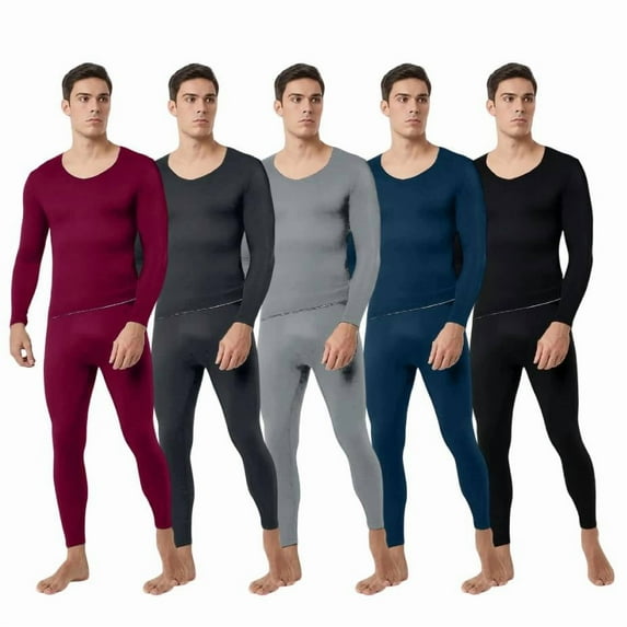 Fshiont Mens Thermal Underwear Set Fleece Lined Long Johns Base Layer Winter Clothes Top Bottom Elasticity Red L
