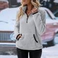 thumbnail image 1 of Fshiont Quarter Zip Pullover Women Cable Fuzzy Fleece Pullover Sherpa Fall Warm Oversized 3/4 Zip Sweatshirt with Pocket Gray XL, 1 of 9