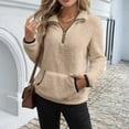 thumbnail image 1 of Fshiont Quarter Zip Pullover Women Cable Fuzzy Fleece Pullover Sherpa Fall Warm Oversized 3/4 Zip Sweatshirt with Pocket Khaki XL, 1 of 6