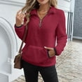 thumbnail image 1 of Fshiont Quarter Zip Pullover Women Cable Fuzzy Fleece Pullover Sherpa Fall Warm Oversized 3/4 Zip Sweatshirt with Pocket Wine S, 1 of 6