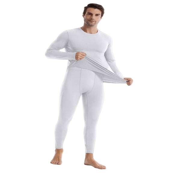 Fshiont Thermal Underwear for Men, Fleece Lined Base Layer for Cold Weather, Mens Long Johns Thermal Underwear Set White 2XL