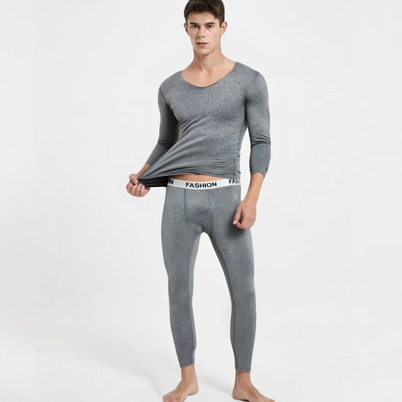 Fshiont Thermal Underwear for Men Set Fleece Lined Long Johns Base Layer Cold Weather Slim Fit Gray 3XL