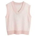 thumbnail image 1 of Fshiont Women Houndstooth Pattern Knit Sweater Vest Sleeveless Loose V-Neck 90s Waistcoat Pullover Knitwear Top Pink 2XL, 1 of 5