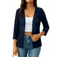 thumbnail image 1 of Fshiont Women's 3/4 Sleeve Bolero Shrugs Crochet Lace Open Cardigan Embroidered Draped Sheer Crop Shrug Floral Shawl Tops Navy XL, 1 of 5