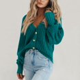 thumbnail image 1 of Fshiont Women's Chunky Knit Open Front Sweater Long Sleeve Button Loose Short Cardigan Outerwear Coats Turquoise XL, 1 of 8